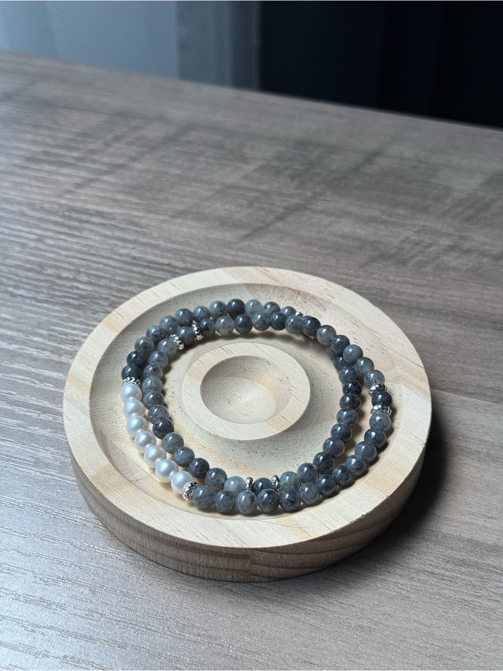 Handcrafted Black Jade & Pearl Wrap Bracelet
